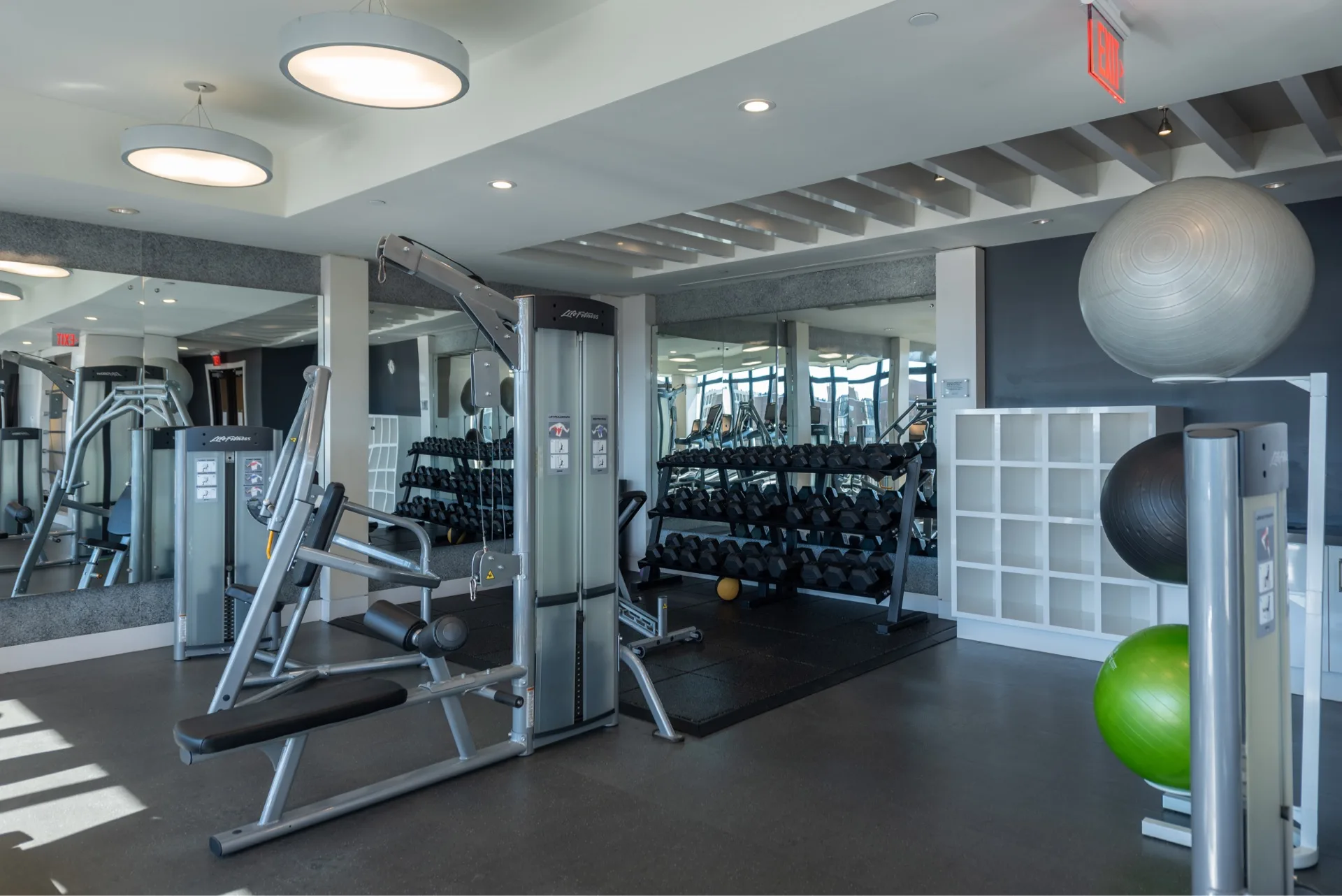 Spacious workout area in fitness center