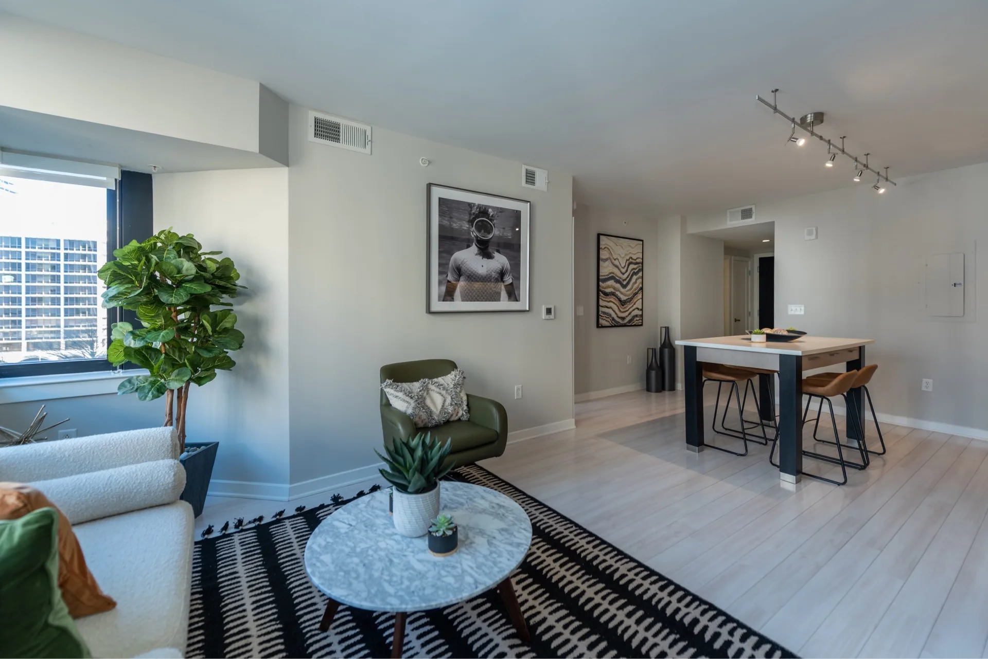 Well lit living room space